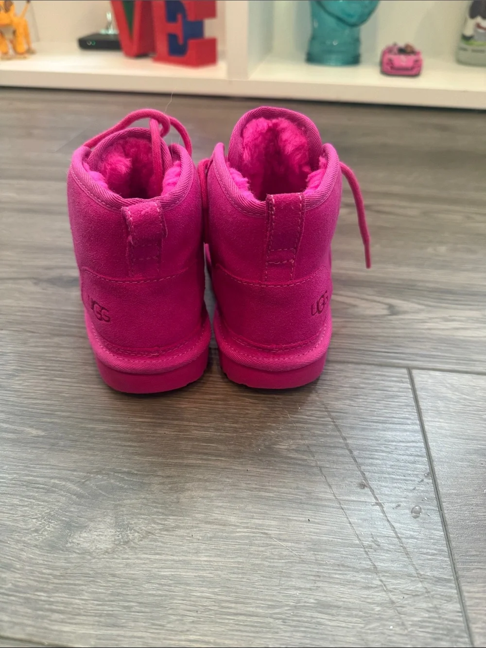 UGG Kids Bright Pink Suede Lace-Up Boots